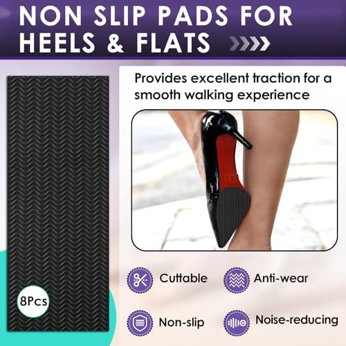 8 Pcs Non Slip Pads for Heels & Flats–Adhesive Sole Grips, Anti Slip Sole Protector for Slippery Bottoms, Grip Stickers for Women and Men