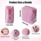2PCS Sanitary Napkin Period bag, Waterproof PU Leather Sanitary Napkin Storage Bag for Women, Set of Pink Holographic & Striped Menstrual Storage Organizer for Travel
