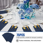 Cindeer 75 Pcs Navy Blue Napkins Disposable Linen Feel Dinner Paper Napkins with Built in Flatware Pocket Prefolded Airlaid Paper Guest Hand Towel for Silverware Wedding Reception Baby Shower
