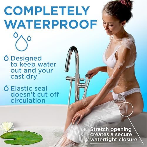 Mighty-X 100% Waterproof Cast Covers for Shower Leg - 2pk - Tight Seal - Reusable Adult Full Leg Cast Protectors - Thigh, Knee, Ankle, Foot - After Surgery Bandage and Dressing Shower Bag - Long Size