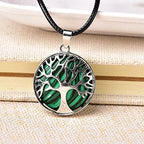 1PC Natural Crystal Tree of Life Pendant Simple Rose Quartz Mineral Jewelry for Men Women Pendulum Necklace DIY Gift-Tigers Eye