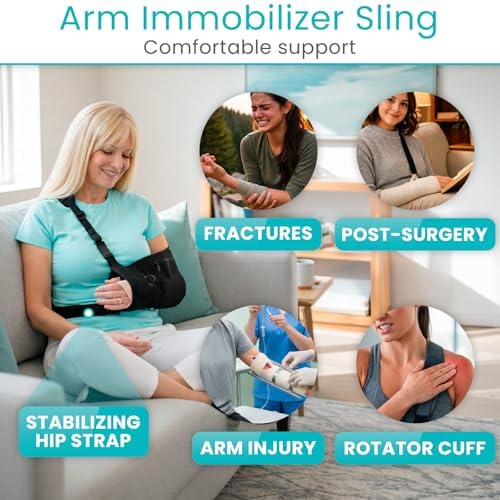 Vive Medical Arm Sling for Shoulder Injury (Left or Right)- Shoulder Immobilizer for Broken Arm, Rotator Cuff, Elbow - Support Brace for Men & Women (Black)