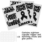 18pcs Black Glitter Dessert Cupcake Topper Cancer Chemo Free Survivor Warrior Theme Decor Supplies Breast Cancer Breast Care Awareness Birthday Party Decoration