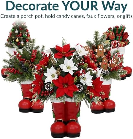 Sunnydaze Santa Boots Decor - Nostalgic Christmas Decorations - Santa Claus Decor - Indoor or Outdoor Christmas Statues - 13"