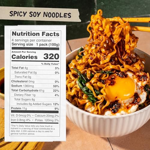Momofuku Spicy Soy Ramen Noodles by David Chang, 4 Pack of Restaurant Quality Air-Dried Instant Noodles Now with More Sauce & 10g of Protein