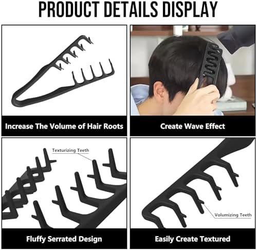 Texture Comb, Volumizing Fluffy Texture Styling Comb for Men and Women, Wide-Tooth Texturizing Styling Tool for Volume & Fringe Parting, Black