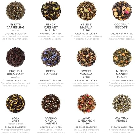 Teabloom - World's Finest Pyramid Tea Collection, 24 Varieties of USDA Certified Organic & Kosher Teas - Black Tea, Green Tea, White Tea, Oolong Tea, and Herbal/Fruit Tea Blends