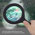 Magnifying Lamp, LED Reading Magnifying Glass Light 3X Illuminated Handheld Zoom Lens The Elderly Observing Things Details (Without Battery)