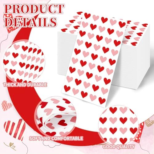 Whaline 100Pcs Valentine's Day Guest Napkins Red Pink Heart Paper Napkin Disposable Dinner Hand Towel Napkin for Home Kitchen Bathroom Powder Room Wedding Birthday
