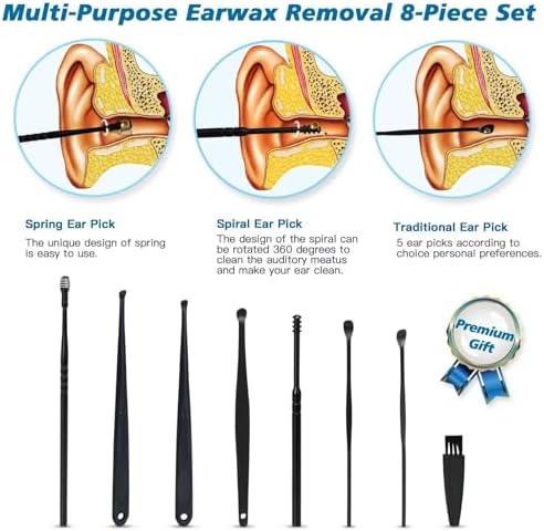 Ear Vacuum Ear Wax Removal Kit with 5 Levels Strong Suction, USB Rechargeable Reusable Electric Ear Suction Vacuum Tool for Adults and Kids (Black)