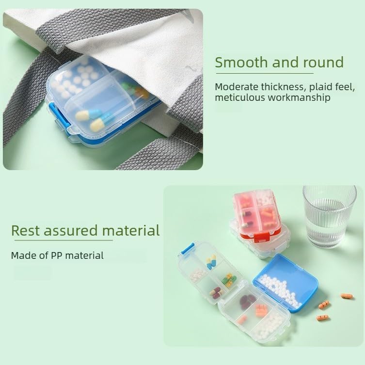 Travel Pill Organizer with 8 Compartments Double-Layer Portable Pocket Purse Medicine Organizer Medicine Carry Storage Box (Blue)