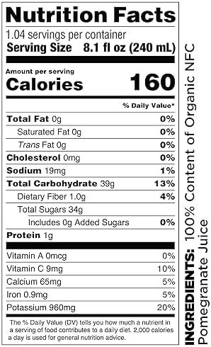 Pure Pomegranate Juice, 8.4 Ounce Bottle (Pack of 12), Cold Pressed Organic Juice, Non-GMO, No Sugar Added, Not from Concentrate, Gluten Free, Kosher Certified, Preservative Free