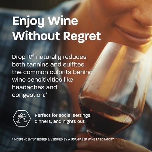 Drop It Wine Drops, Original - 10 mL Bottle - Naturally Reduces Sulfites and Tannins in Red, White & Sparkling Wines - Portable & Easy to Use - Treats Up to 55 Glasses or 9 Bottles of Wine - USA Made
