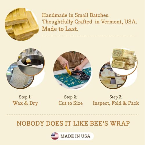 Bee's Wrap Beeswax Wraps for Food - Assorted 5 Pack of Beeswax Wraps - 2 Large & 3 Medium Wrap - Plastic Free Made in USA Reusable Natural Food Wrap - Honeycomb & Bees + Bears