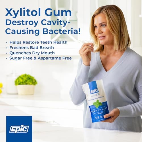 Epic 100% Xylitol Peppermint Chewing Gum - Sugar Free, Aspartame Free Dental Gum - Supports Oral Health & Fresh Breath - 12 Pieces (Pack of 12)