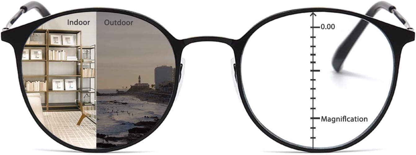 K.LAVER Transition Photochromic Multifocus Progressive Reading Glasses Men Women No-line Anti Blue Light Multifocal Readers