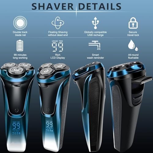 Snapbuy Electric Razor for Men, 2026 New Electric Shavers, Snapbuy Razor,Ipx7 Waterproof,4D Floating Head Rotary Shaver,with LCD Display & Quiet Motor (Blue)