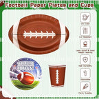 99PCS Football Party Tableware Supplies,Set of 24 Football Plates Napkins Cups,11.8in Football Shaped Disposable Paper Plates,Banner and Touchdown Tablecloth for Birthday Gameday Tailgate Decoration