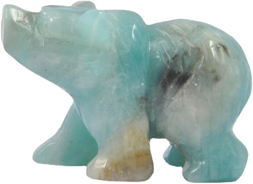 Hand Carved Gemstone Crystal Bear Figurine Animal Statue Carving Office Home Decor Collections 2'' (Amazonite)