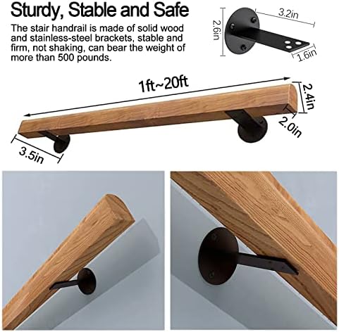 1.3FT Wooden Stair Handrails, Hand Railings for Stairs Indoor Outdoor, Sturdy Safety Wall Mount Support, Non-Slip Staircase Handrail for Home Garden Corridor, Lofts Decking, Kindergarten Guardrail