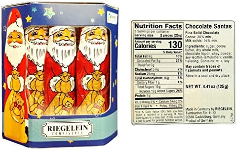Riegelein German Christmas Candy Santas - Solid Milk Chocolate Stocking Stuffer - Foil Wrapped Xmas Santa Candy - 125 g