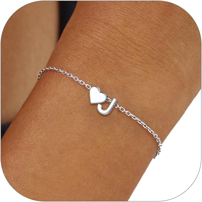 ChicSilver Sterling Silver Initial Bracelet Letters Personalized Heart Bracelet Hypoallergenic Dainty Bracelets for Women