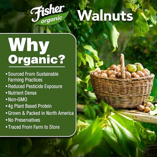 Fisher Organic Walnut Halves & Pieces 16 oz, USDA Certified Organic Nuts, Unsalted California Grown, Non-GMO, No Preservatives, Walnuts for Baking & Cooking, Healthy Snacks for Adults, Resealable Bag