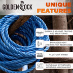 Heavy Duty PP/Polyester/Nylon Rope, Weather-Resistant & Waterproof Rope for Pool, Marine, Camping, Household Use, Construction & Rigging Applications (Blue, 1/4in X 98FT)