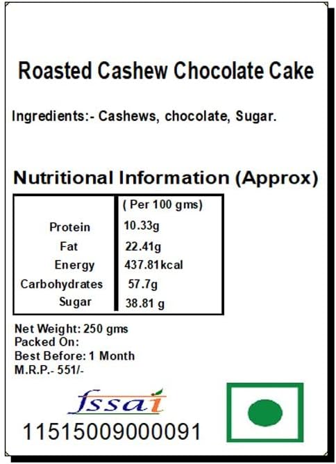 Ghasitaram Gifts Diwali Gifts Sweets - Roasted Cashew Chocolate Cake