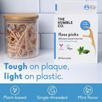 The Humble Co Dental Floss Picks for Teeth, 200 Count (Mint) - Single Thread Tooth Picks Flossers for Adults Gum Health - Plant-Based Toothpick Floss for Interdental Oral Care & Hygiene