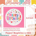 100 PCS Happy Birthday Paper Napkins, 13 x 13 Inches Pink Flowers Paper Napkins, 2-Ply Pink Disposable Decorative Hand Towels Napkins for Luncheon, Kids Birthday, Baby Shower Christmas Party Supplies