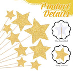 42 PCS Gold Star Cupcake Toppers, Glitter Twinkle Star Cake Picks, Wedding Engagement Baby Shower Birthday Party Cake Decorations Supplies, Mixed Size