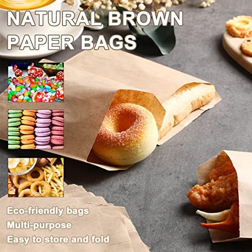 Outus 1000 Pcs Mini Flat Kraft Paper Bags Natural Treat Popcorn Party Favor Silverware Envelope Merchandise Bags for Cookies Desserts Snacks Sandwiches Chocolate Candy (5 x 7 Inch)