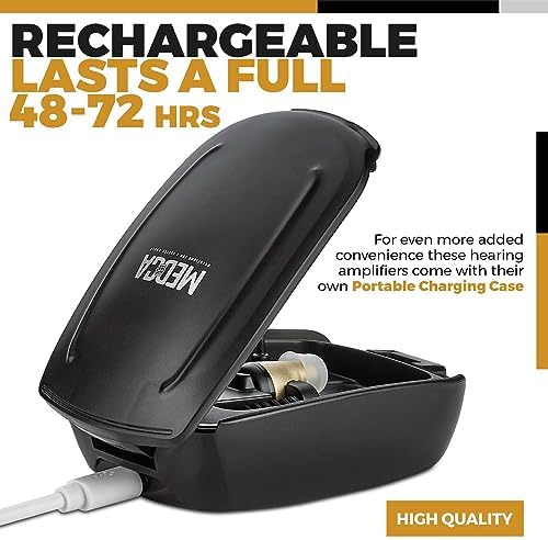 Hearing Amplifier for Seniors and Adults, Rechargeable CIC Complete-in-Canal Nearly Invisible Personal Sound Amplifier with Digital Noise Cancelling and Feedback Reduction Feature, Left Ear - Black