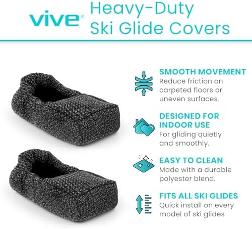 Vive Walker Ski Glide Covers (4 Pack) - Handicapped Accesories for Seniors and Elderly - Pads for Folding Walker Feet - Replacement Part, Slides Easily - for Hardwood Floor Use - Universal Fit