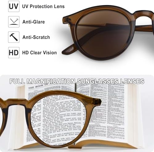 Reader Sunglasses for Women Classic Round Frame Full Lens Reading Sunglasses Outdoor UV400 Protection Eyeglasses