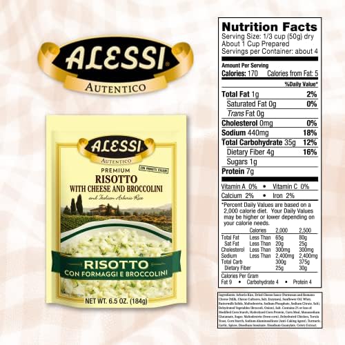 Alessi Autentico, Premium Seasoned Risotto, Italian Arborio Rice, Easy to Prepare, 8oz (Cheese & Broccolini, Pack of 6)