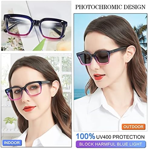 MARE AZZURO Photochromic Reading Glasses Women Blue Light Blocking Oversized Readers 1.0 1.5 2.0 2.5 3.0 3.5 4.0