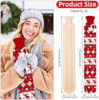 Hortsun 4 Pack Hot Water Bottle with Soft Cover 2 Liter Long Natural Rubber Hot Water Bag for Pain Relief Neck Shoulders Knee Feet Warmer and Cold Therapy, Thanksgiving Day Christmas New Year Gift