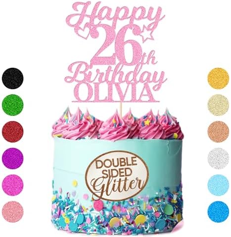 EDSG Happy Birthday Cake Topper Personalized Cake Topper Gifts Custom Glitter Cake Topper with Any Name & Age for 18th 21st 30th 40th 50th 60th 11 Colors Cake Decorations (Baby Pink)