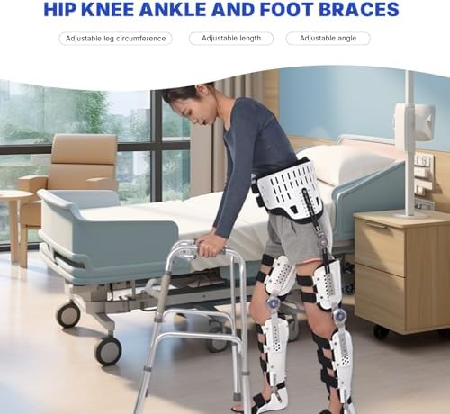 Knee Support Brace, Hip Knee Ankle Foot Orthosis with Walking Boots, Full Leg Brace Adjustable Knee Immobilizer for Hip Fracture Rehabilitation Equipment