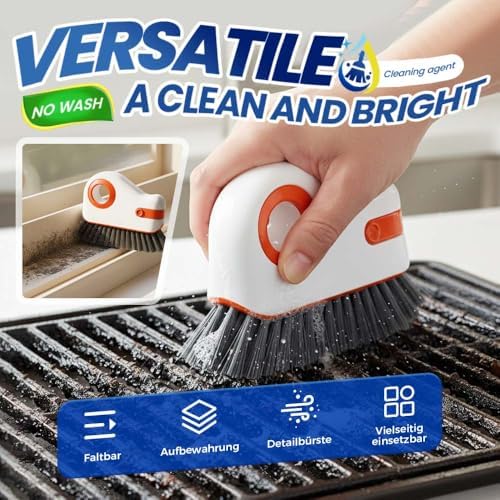 2 in 1 Groove Cleaning Brush, Multifunction Hard Bristle Crevice Cleaner Brush with Hidden Scraper,Window Track Cleaning Tools for Sliding Door Track,Window Sill (Orange)