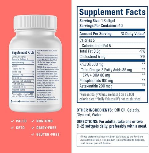 NativePath Antarctic Krill Oil - Wild-Caught Omega 3 Krill Oil 500mg Softgels with EPA, DHA and Astaxanthin - Supplement for Joint, Heart, Brain and Immunity - 60 ct - No Fishy Aftertaste