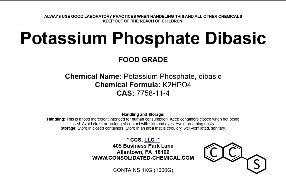 Potassium Phosphate, Dibasic | Food Grade | Kosher/Halal Certified - 1000 Grams