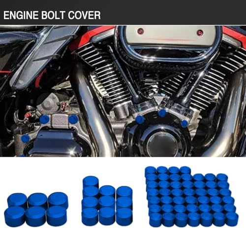 Motorcycle Bolt Covers Engine Toppers Head Bolt Caps Kit for Harley Touring 2017-2025 Road King Street Glide Electra Glide 2018-2025 Softail Fatbob Lowrider S (Blue)