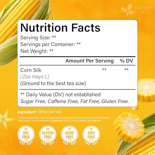 FreshDrinkUS, Premium 75 Tea Bags Corn Silk Tea, 100% Natural & Pure from Corn Silk. Herbal Tea. Clean Ingredients. Made with Natural Material Tea Bags. No Sugar, No Caffeine, Vegan.