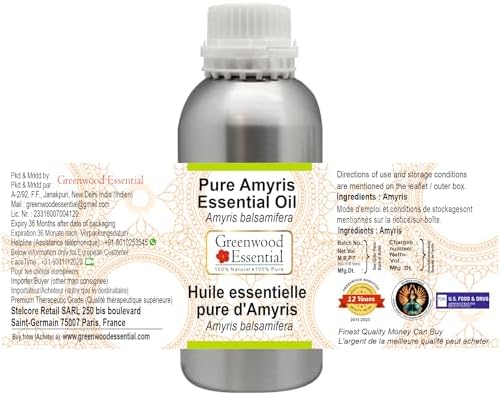 Greenwood Essential Pure Amyris Essential Oil (Amyris balsamifera) Steam Distilled 1250ml (42 oz)