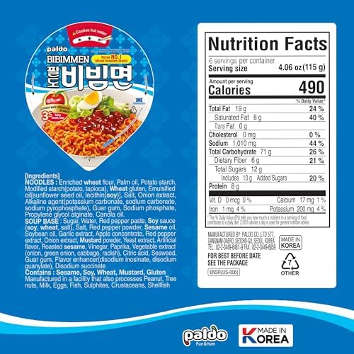 Paldo Fun & Yum Bibimmen Instant Cold Cup Noodles, Brothless Cold Ramen with Sweet & Spicy Seasoning Sauce, Best Oriental Style Korean Ramyun, Soupless K-Food 4.06oz (Pack of 4)