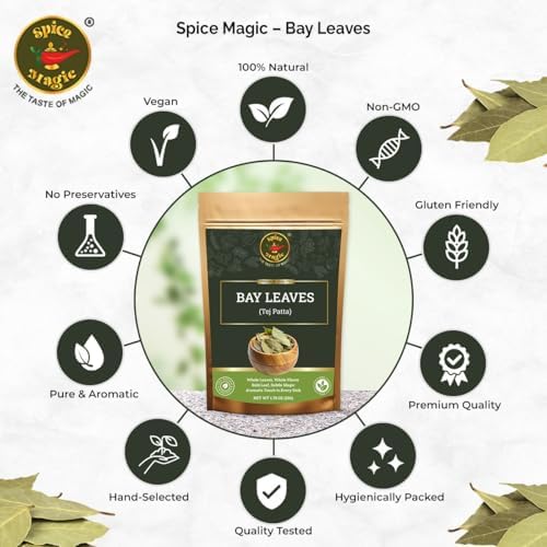Spice Magic Bay Leaves 1.75oz (50g) | Extra Large Bay Leaves (Tej Patta) | 100% Natural, Vegan, Non-GMO | Perfect for Curries, Soups, Rice, Stews & Sauces