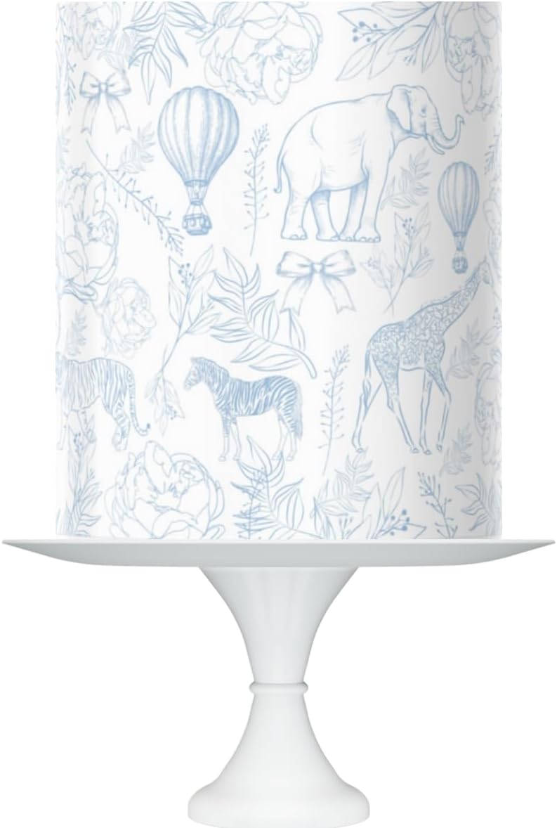 Blue Toile Safari Baby Shower Cake Topper, 8x10 inch Icing Sheet, Vintage Blue Jungle Design